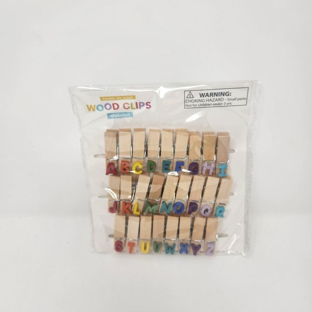 Alphabet ABC Letters Wood Clips 26 Count H light purple, I Teal Blue